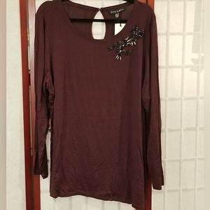 NWT Burgundy/Plum Embellished Blouse Size 2X